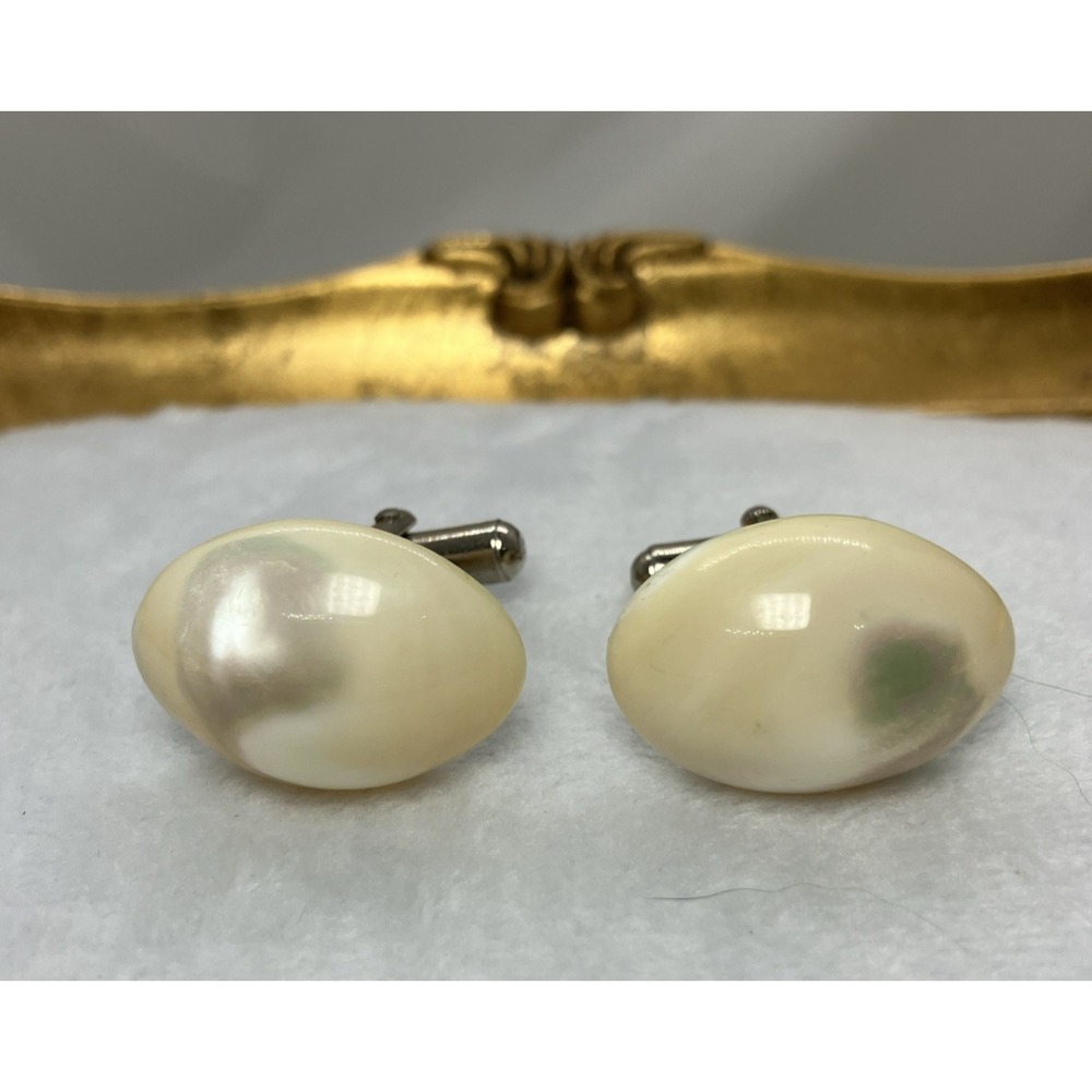 Vtg Mother Of Pearl Cuff Links Formal‎ Wedding Luxury Old Money Estate